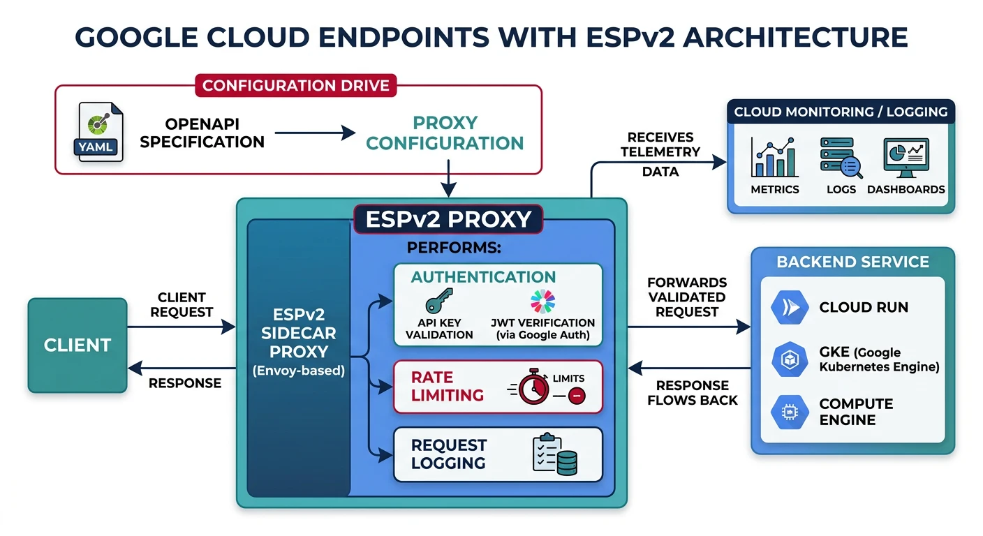 Cloud Endpoints ESPv2 proxy architecture with sidecar deployment