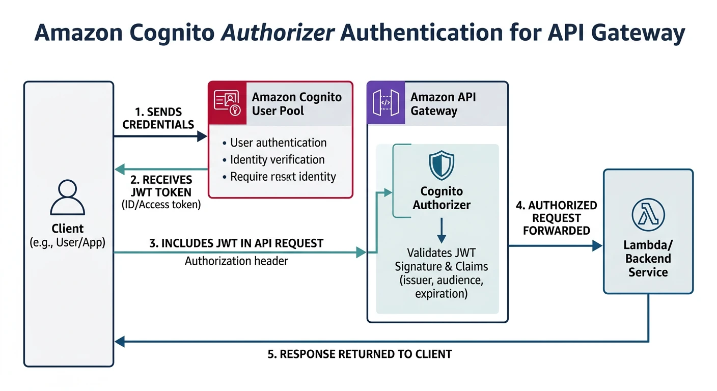 Cognito user pool authorizer authentication flow with JWT tokens
