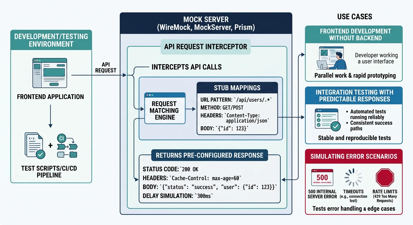 Mock server intercepting API requests and returning simulated responses