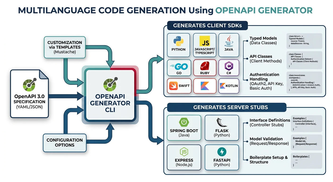 OpenAPI Generator producing client SDKs in multiple programming languages from a single spec