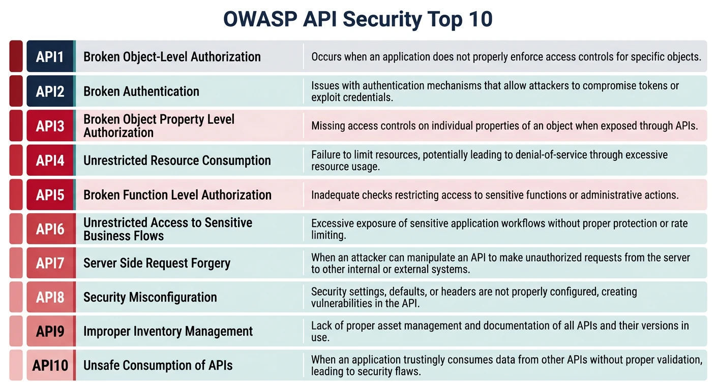 OWASP API Security Top 10 risks ranked by severity