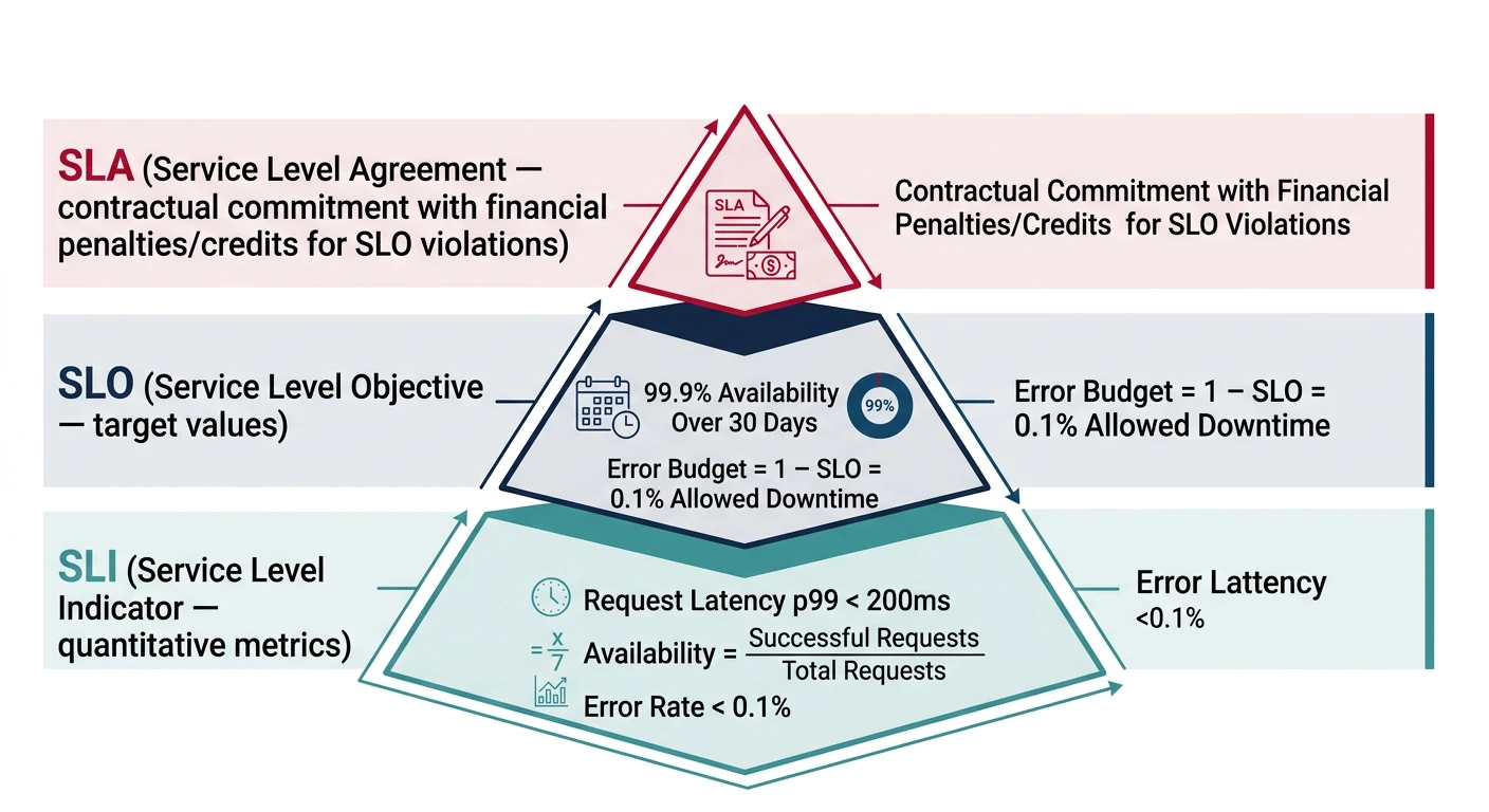 SLI, SLO, and SLA hierarchy pyramid