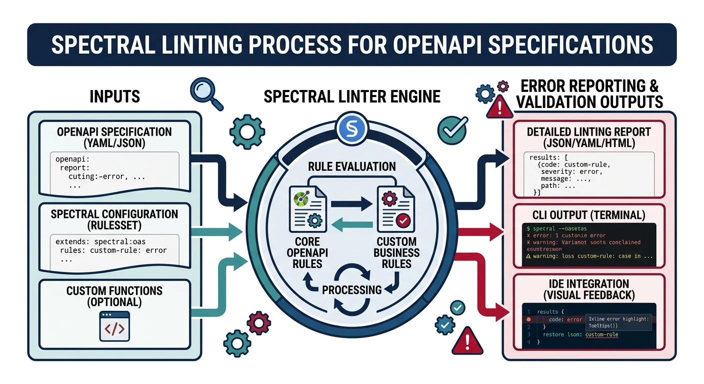 Spectral linting OpenAPI spec with custom rules and error reporting