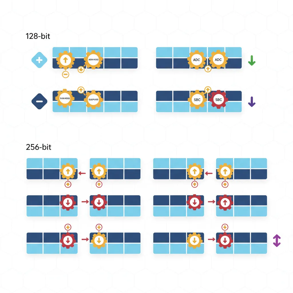 AArch64 addition and subtraction with carry-chaining for multi-word arithmetic