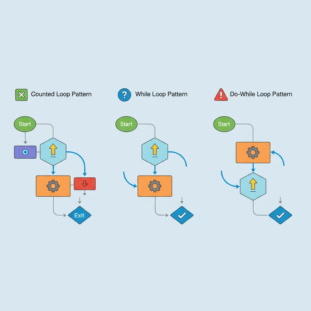 Comparison of counted loop, while loop, and do-while loop patterns in AArch64