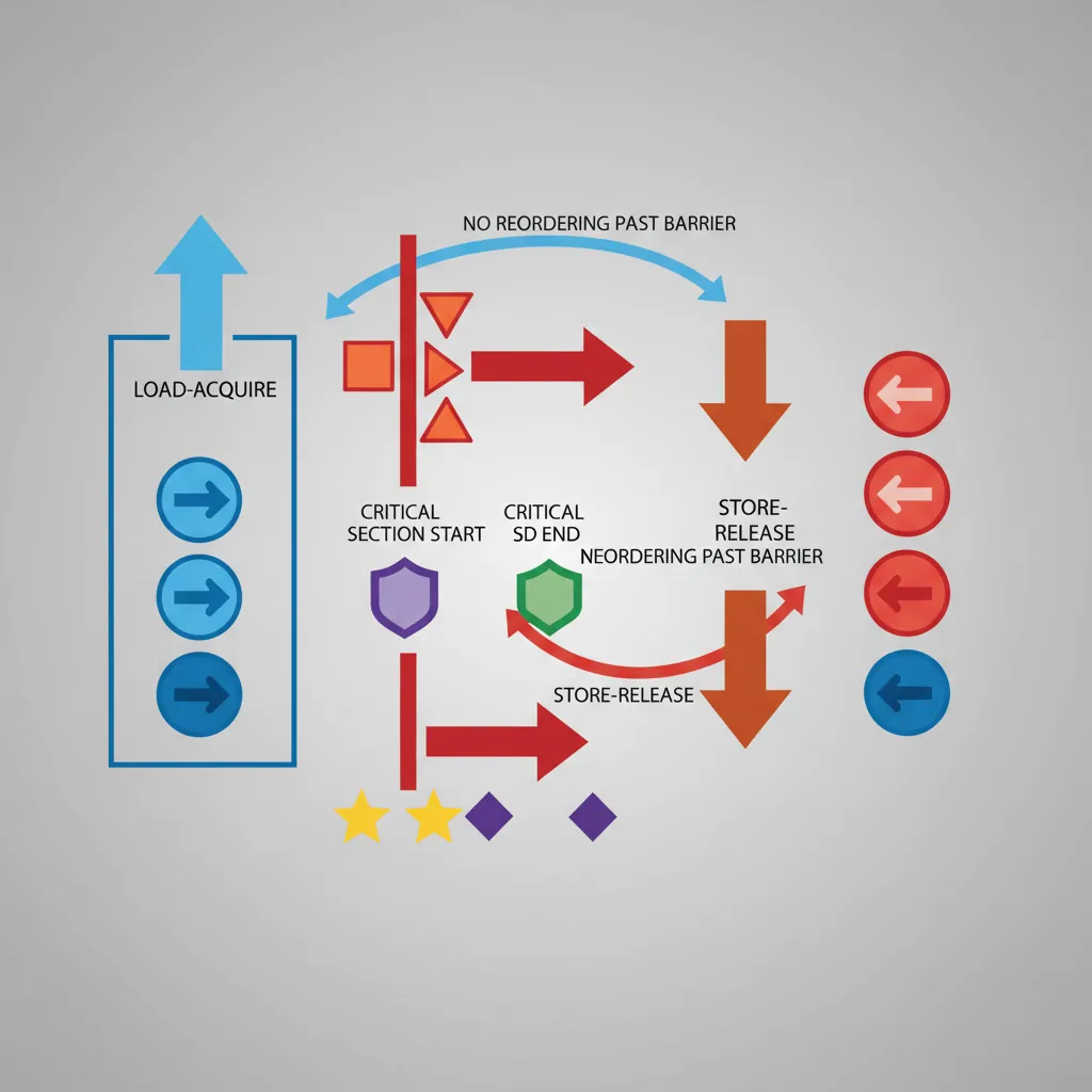 Load-acquire and store-release one-way barrier semantics across critical section boundaries