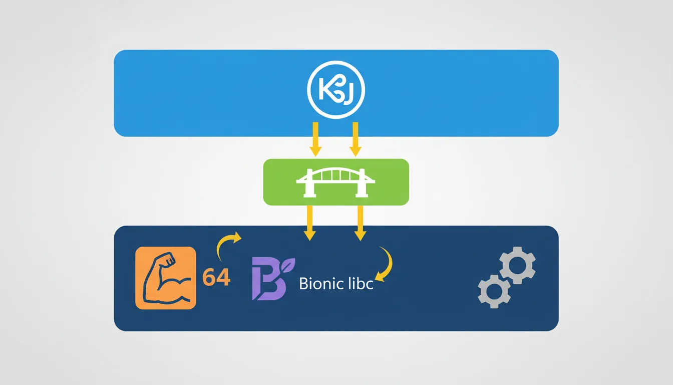 Architecture diagram showing Android NDK layers from Java/Kotlin through JNI to ARM native code