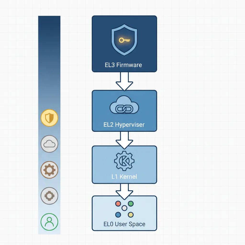 Cortex-A boot chain from power-on through EL3, EL2, EL1 to user space