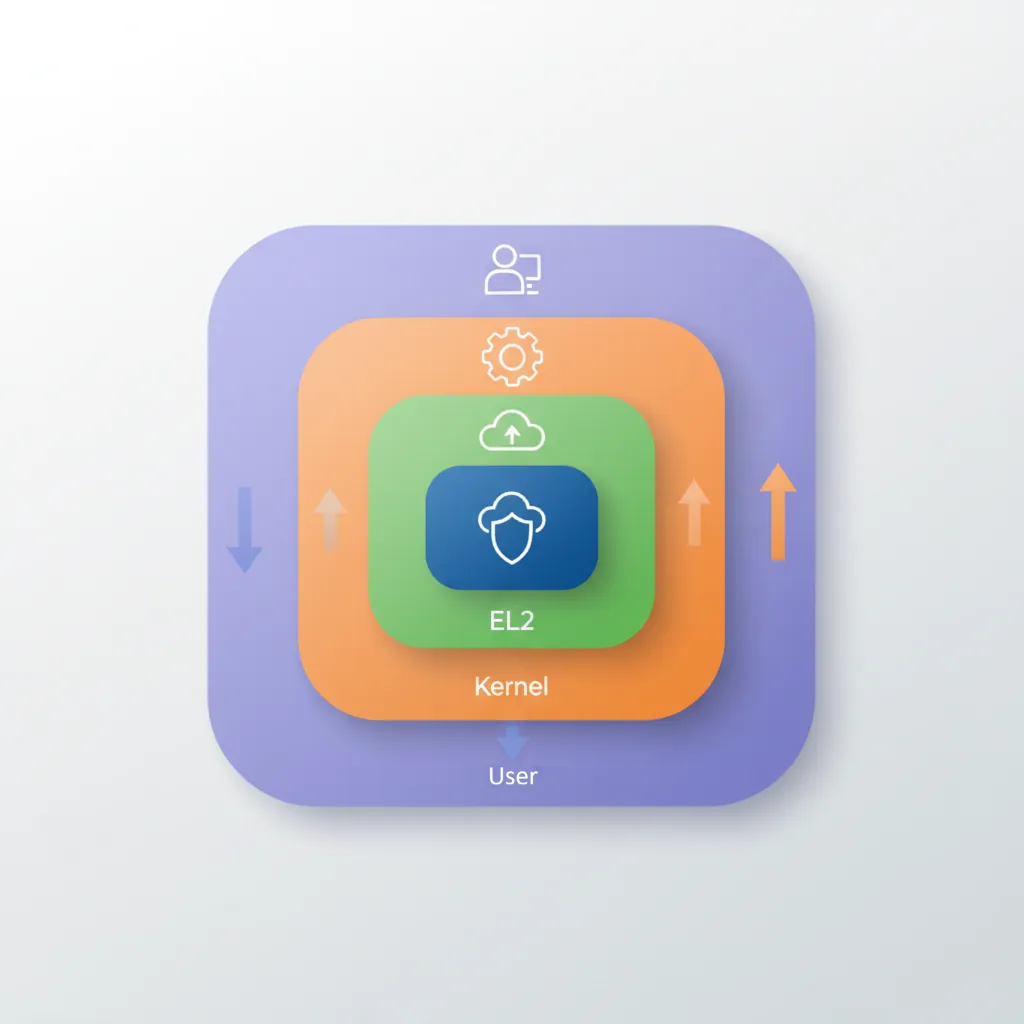 ARM AArch64 exception levels EL0 through EL3 showing privilege hierarchy from user space to secure monitor