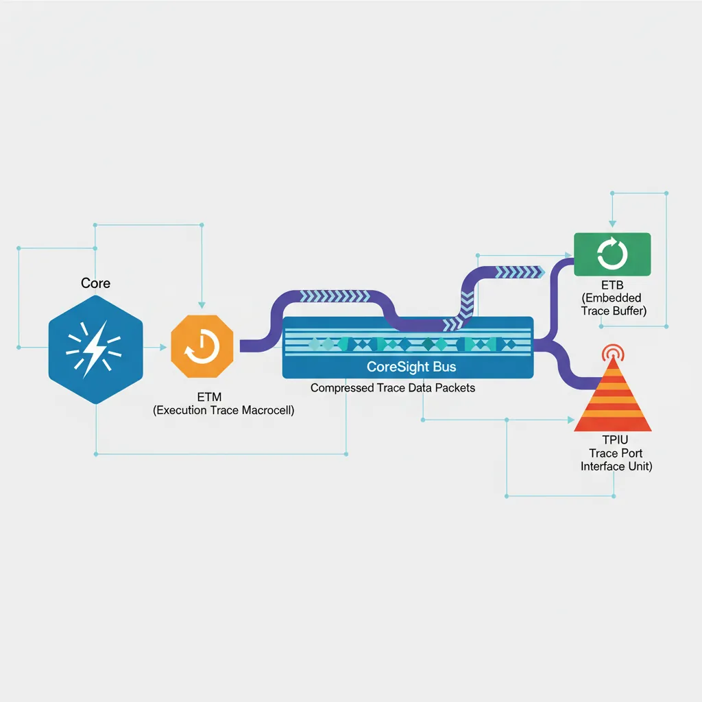 CoreSight ETM instruction trace architecture with ETB and TPIU