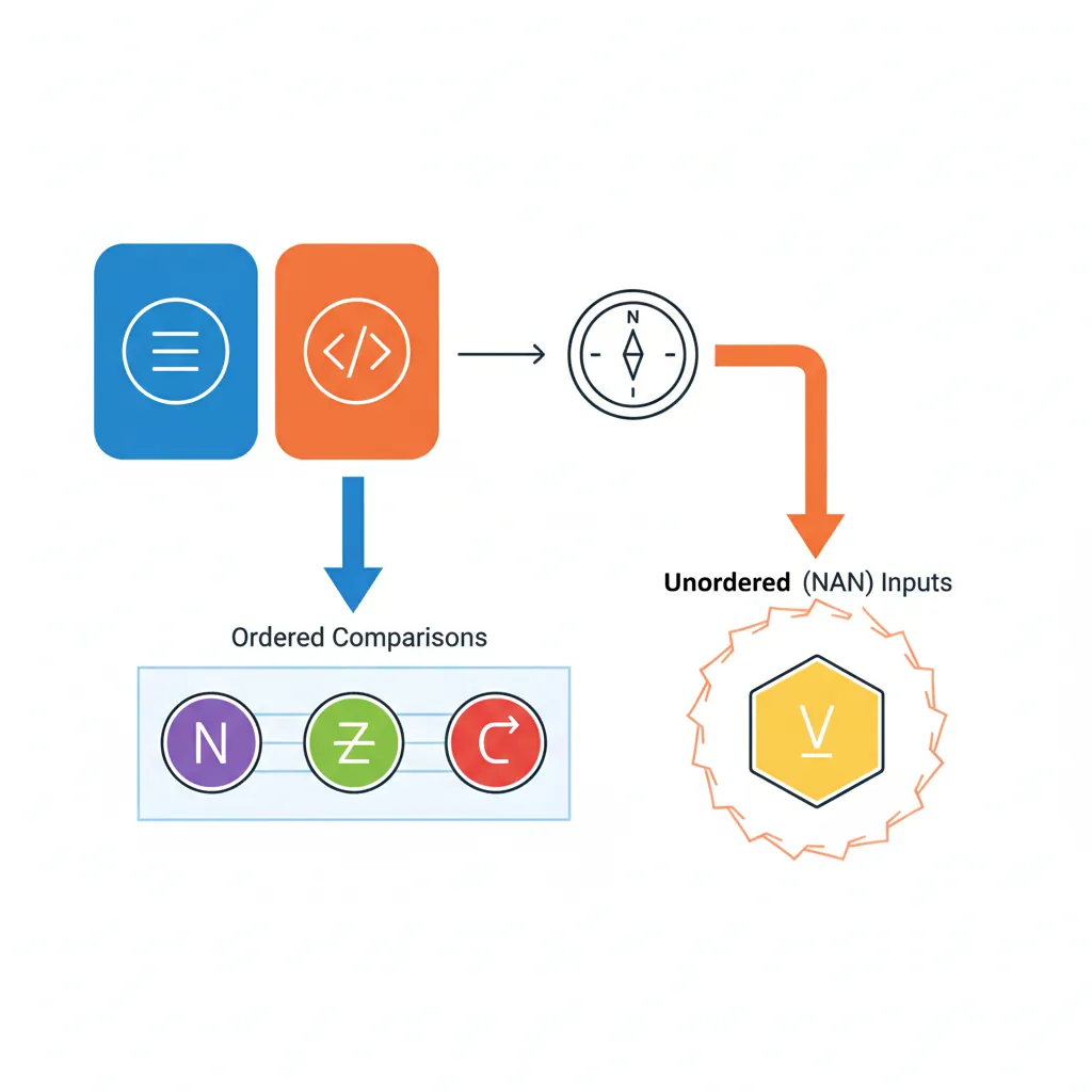 FCMP comparison result to NZCV condition flag mapping including ordered and unordered (NaN) cases