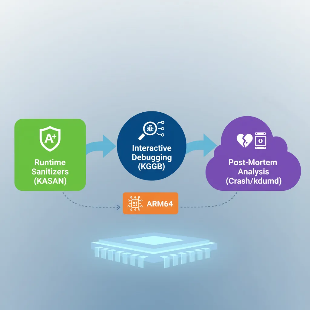 ARM64 kernel debugging workflow with KASAN, KGDB, Ftrace, and crash tools