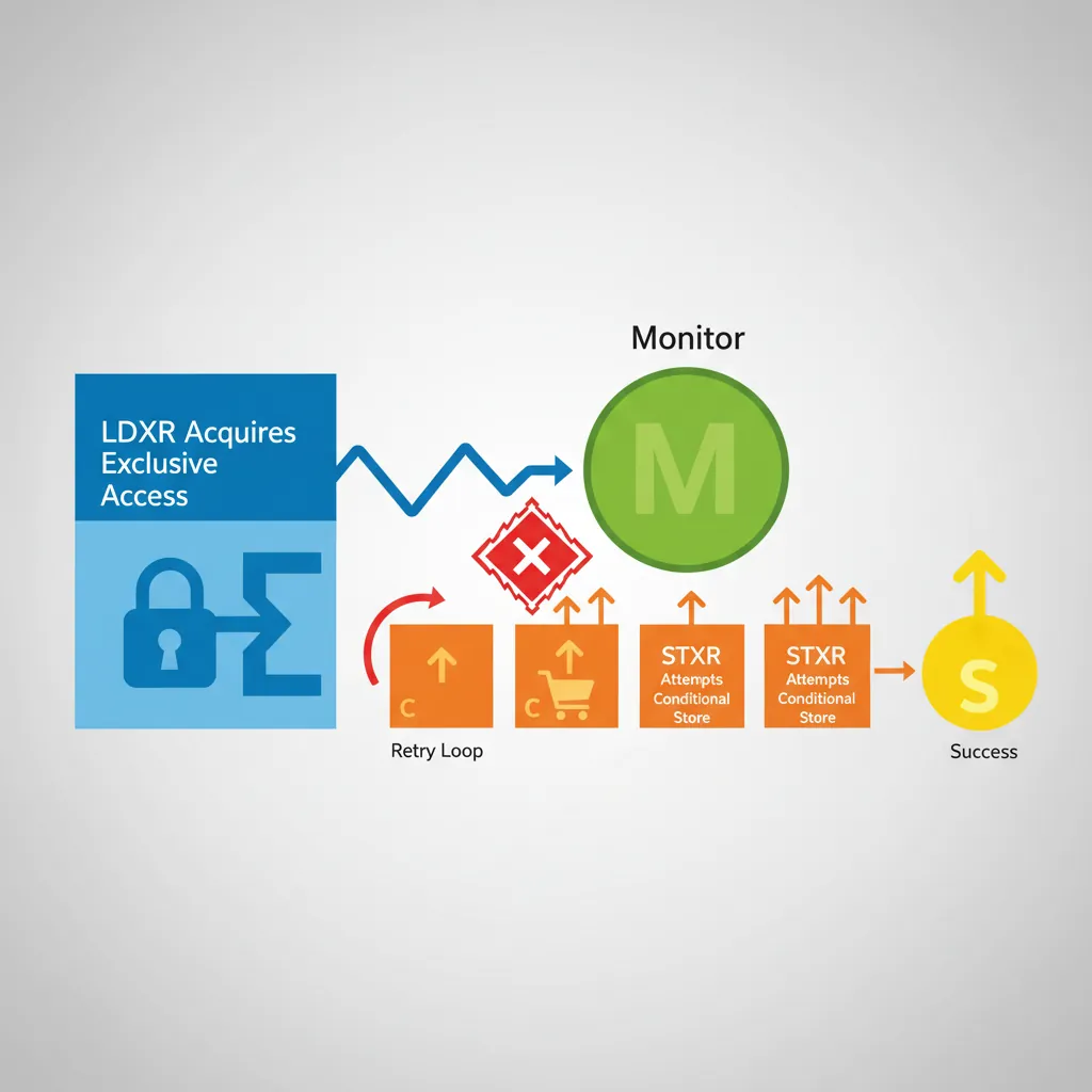 LDXR/STXR exclusive monitor flow for atomic compare-and-swap operations