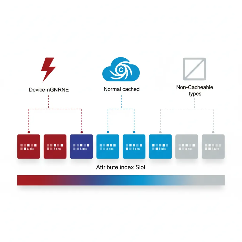 MAIR_EL1 eight attribute index slots mapping to Device and Normal memory type encodings