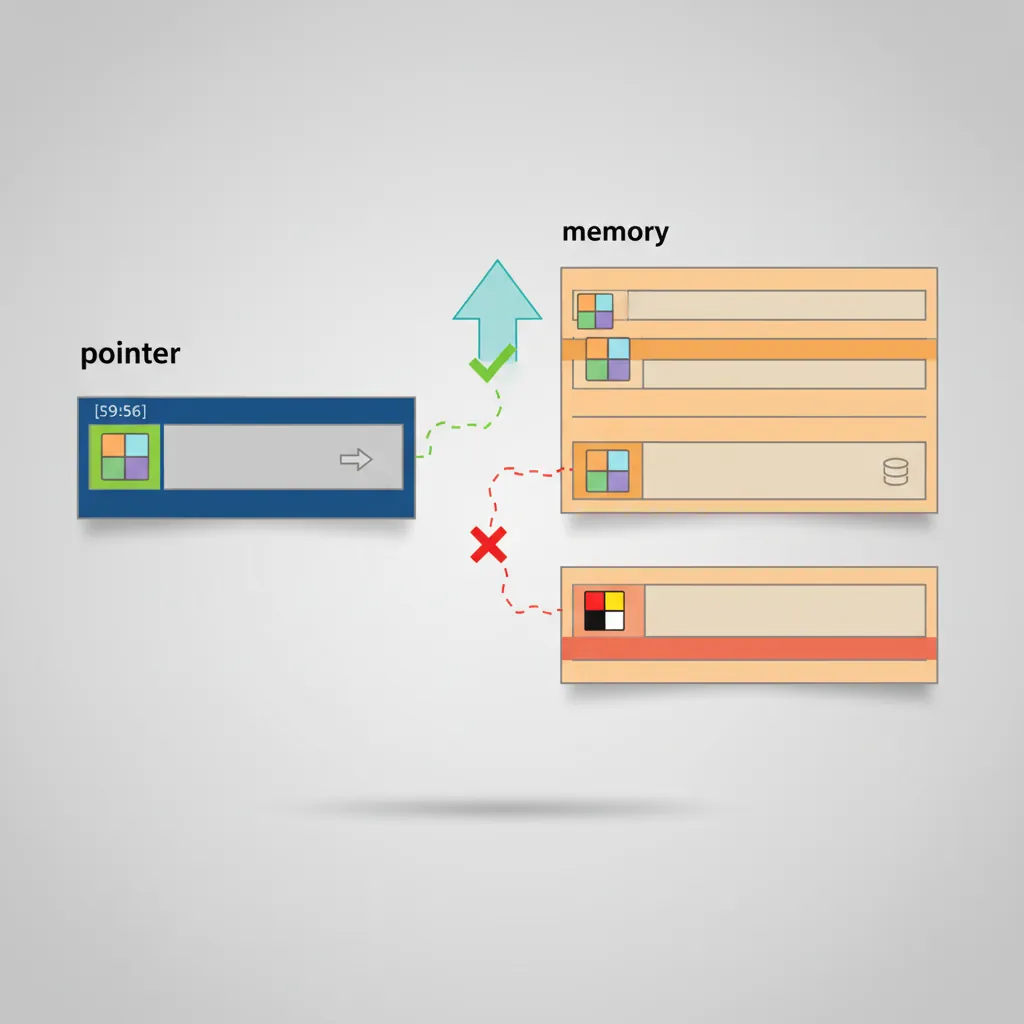 Diagram of MTE memory tagging showing 4-bit pointer tags matched against allocation tags on 16-byte granules