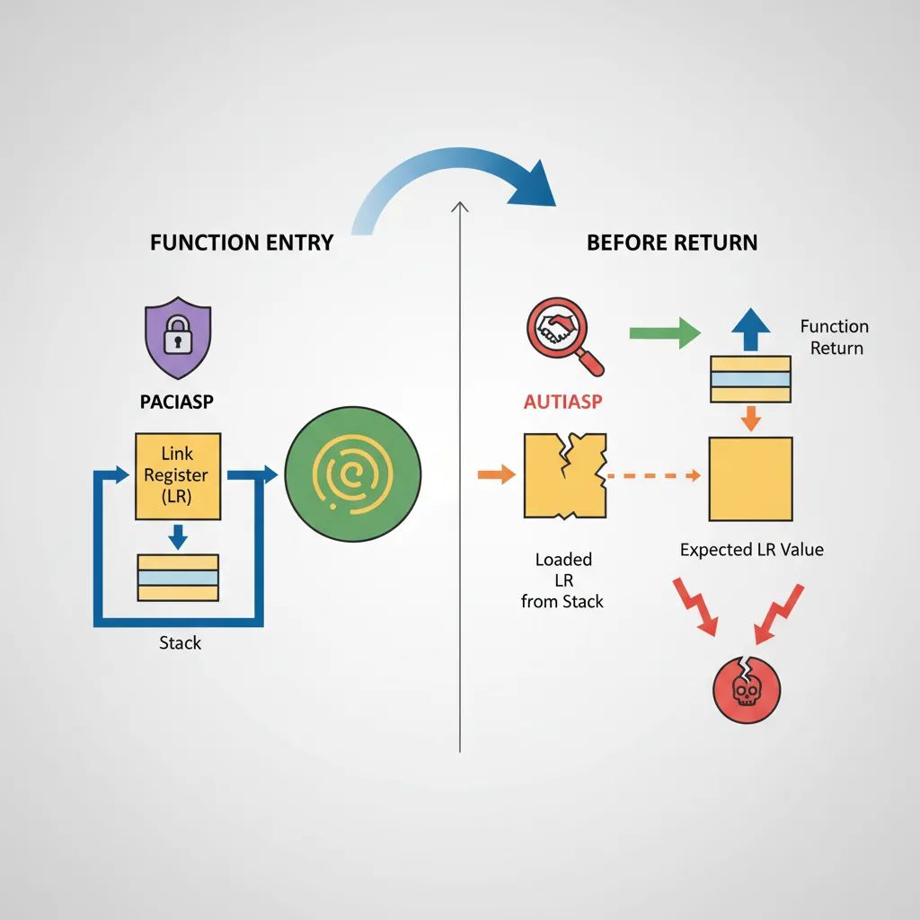 Diagram showing PAC pointer signing and authentication flow with key types IA, IB, DA, DB