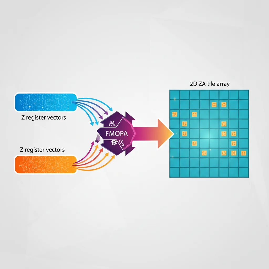 SME matrix tile with outer product accumulation from Z register vectors into ZA array