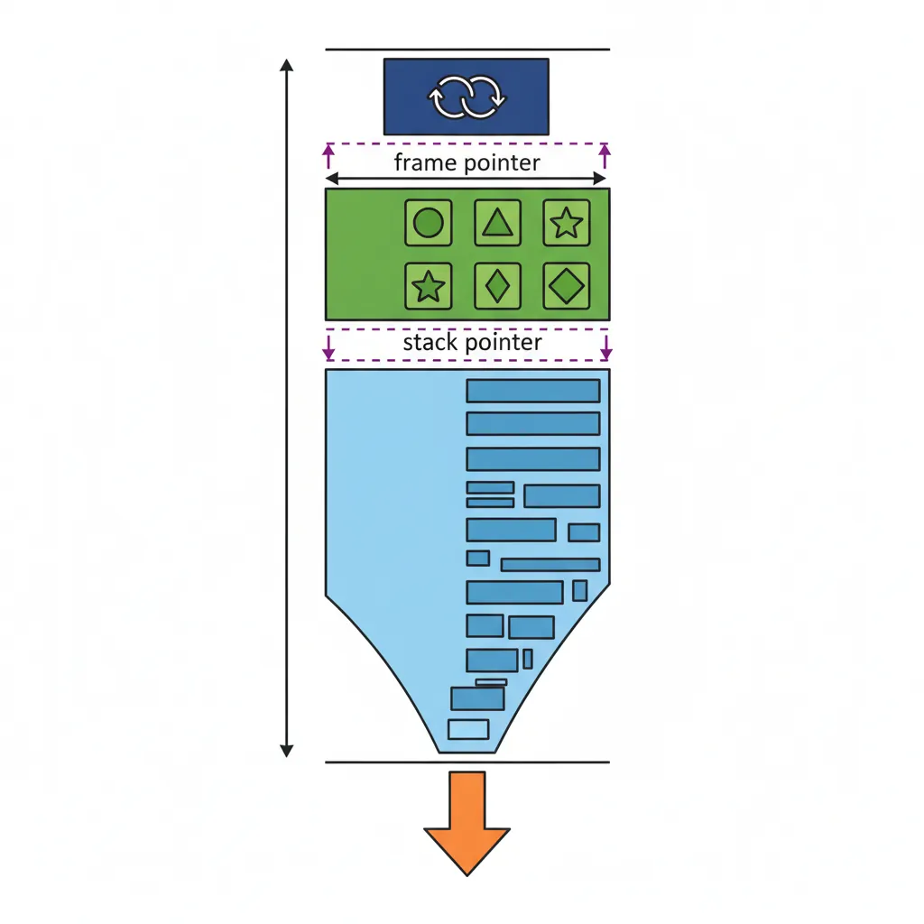 AArch64 stack frame layout showing saved FP/LR pair, callee-saved registers, and local variables
