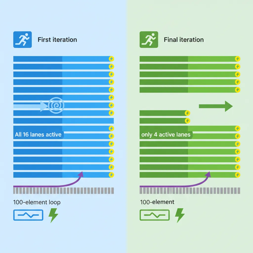 WHILELT predicate mask generation showing active and inactive lanes across loop iterations