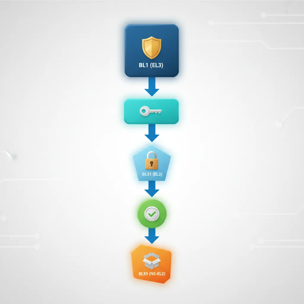 Diagram of TF-A BL1 through BL33 boot chain with exception levels and security worlds