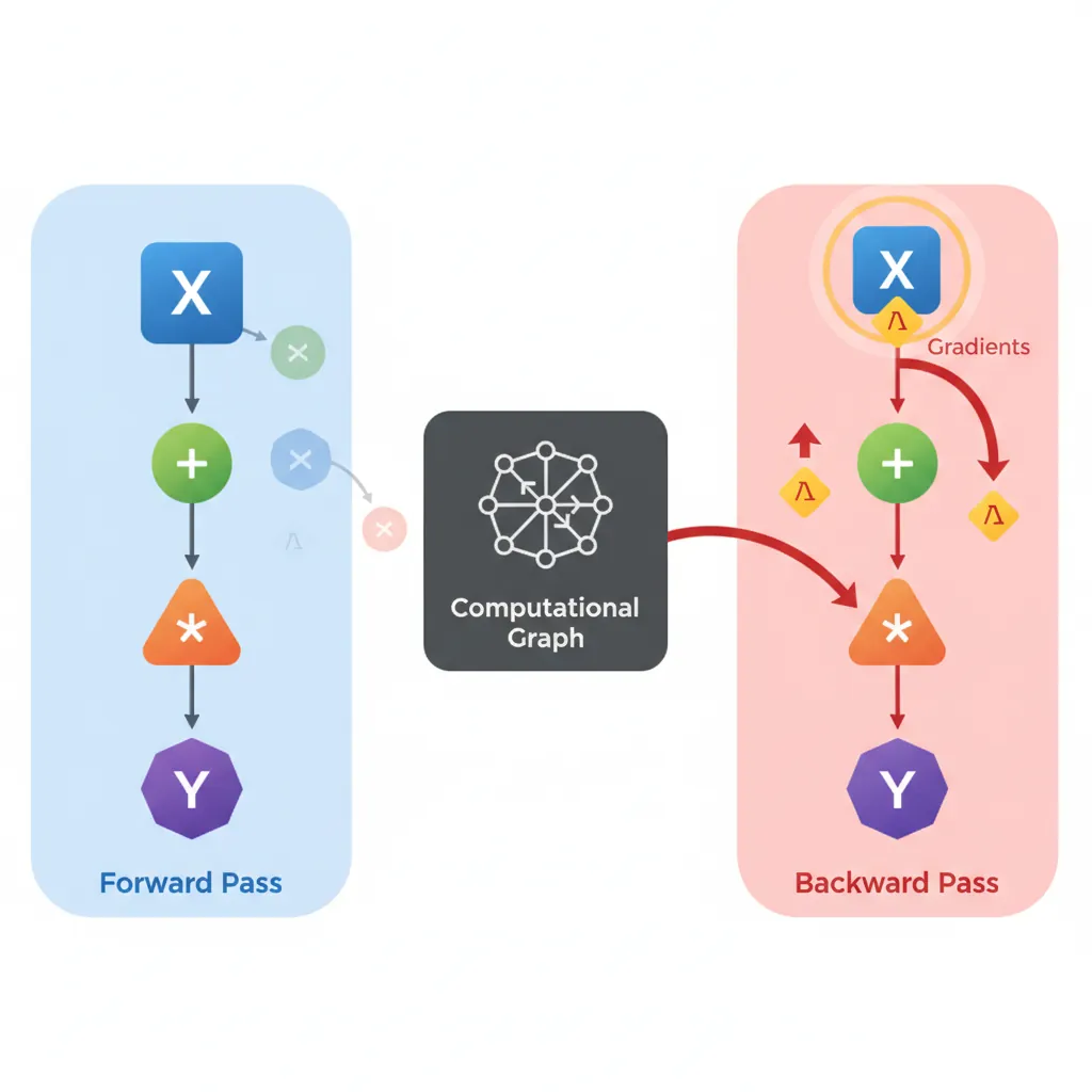 Autograd computational graph showing forward and backward passes