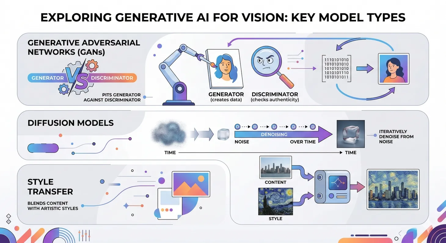 Generative model types: GANs, diffusion models, and style transfer