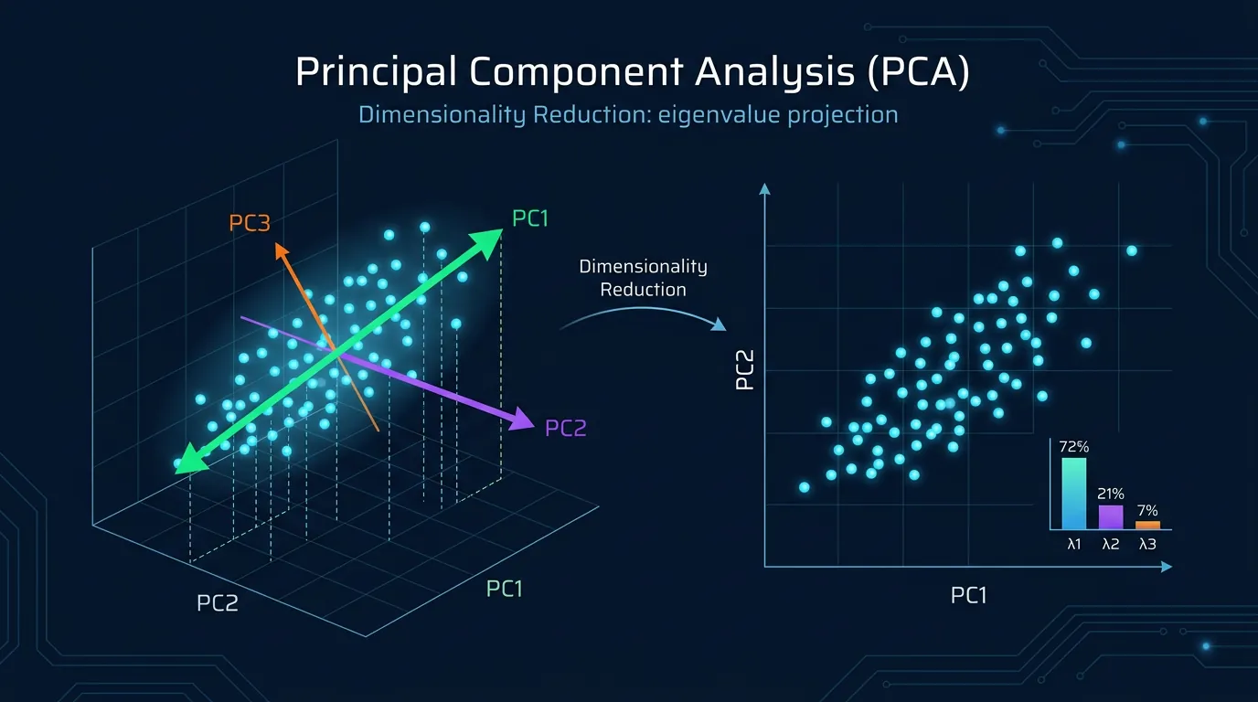 PCA dimensionality reduction projecting high-dimensional data onto principal components