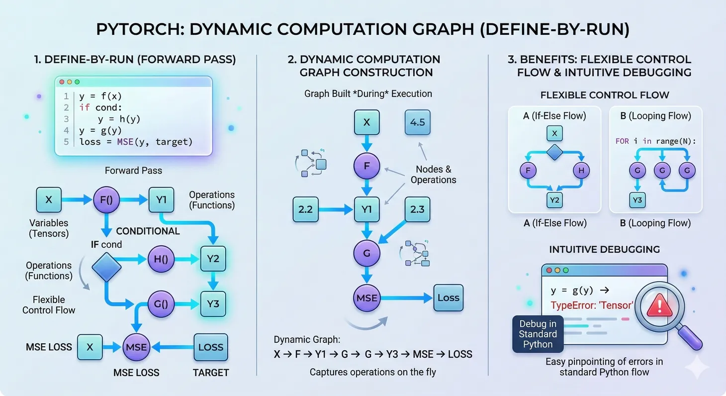 PyTorch dynamic computation graph built during forward pass