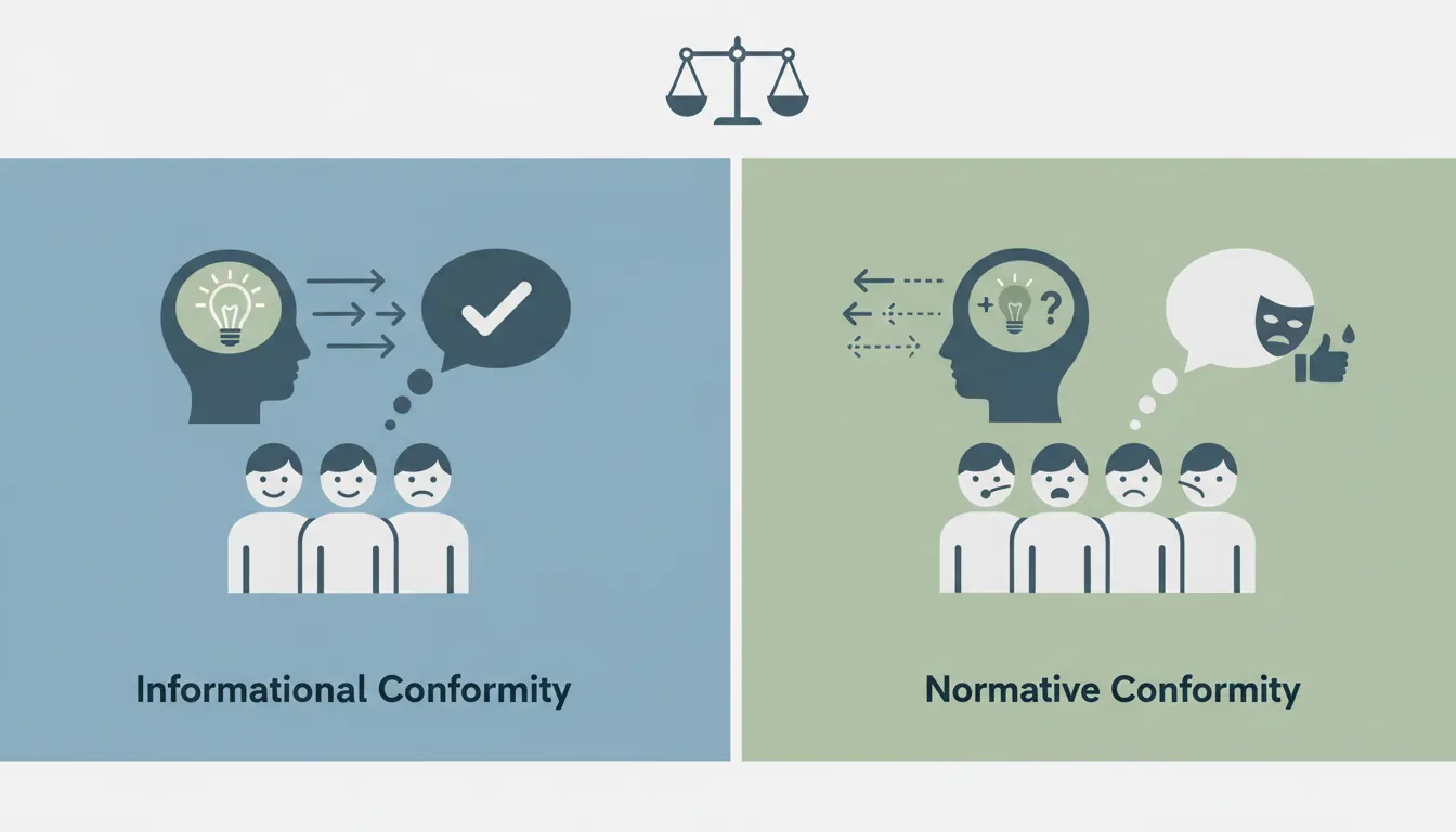 Diagram comparing informational conformity based on genuine belief change with normative conformity based on social acceptance