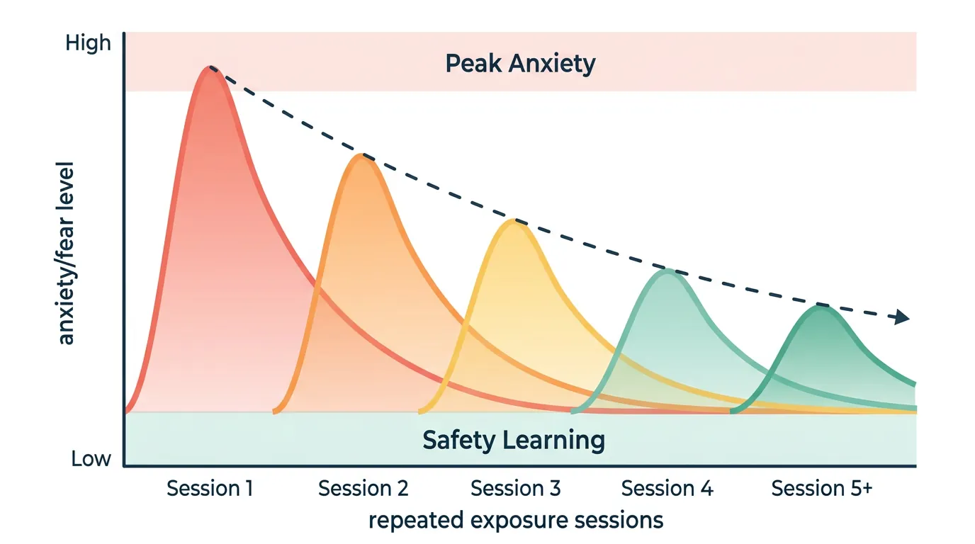 Graph showing the anxiety habituation curve during repeated exposure therapy sessions
