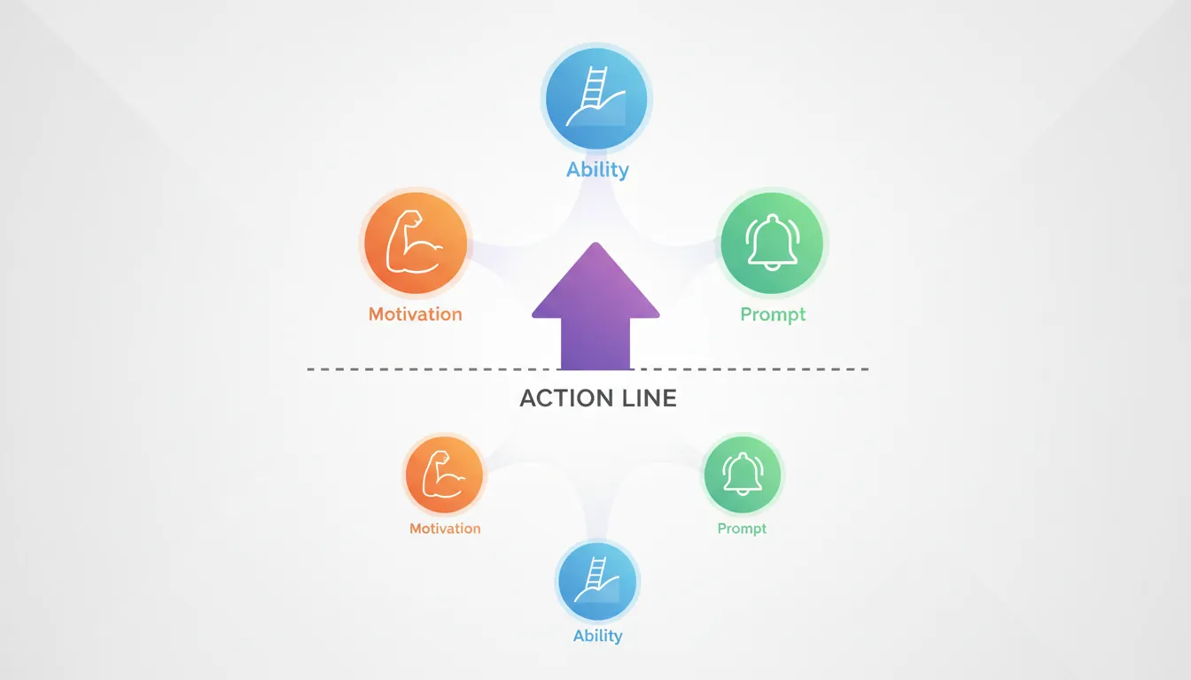 Graph illustrating the Fogg Behavior Model with the action line showing the relationship between motivation and ability