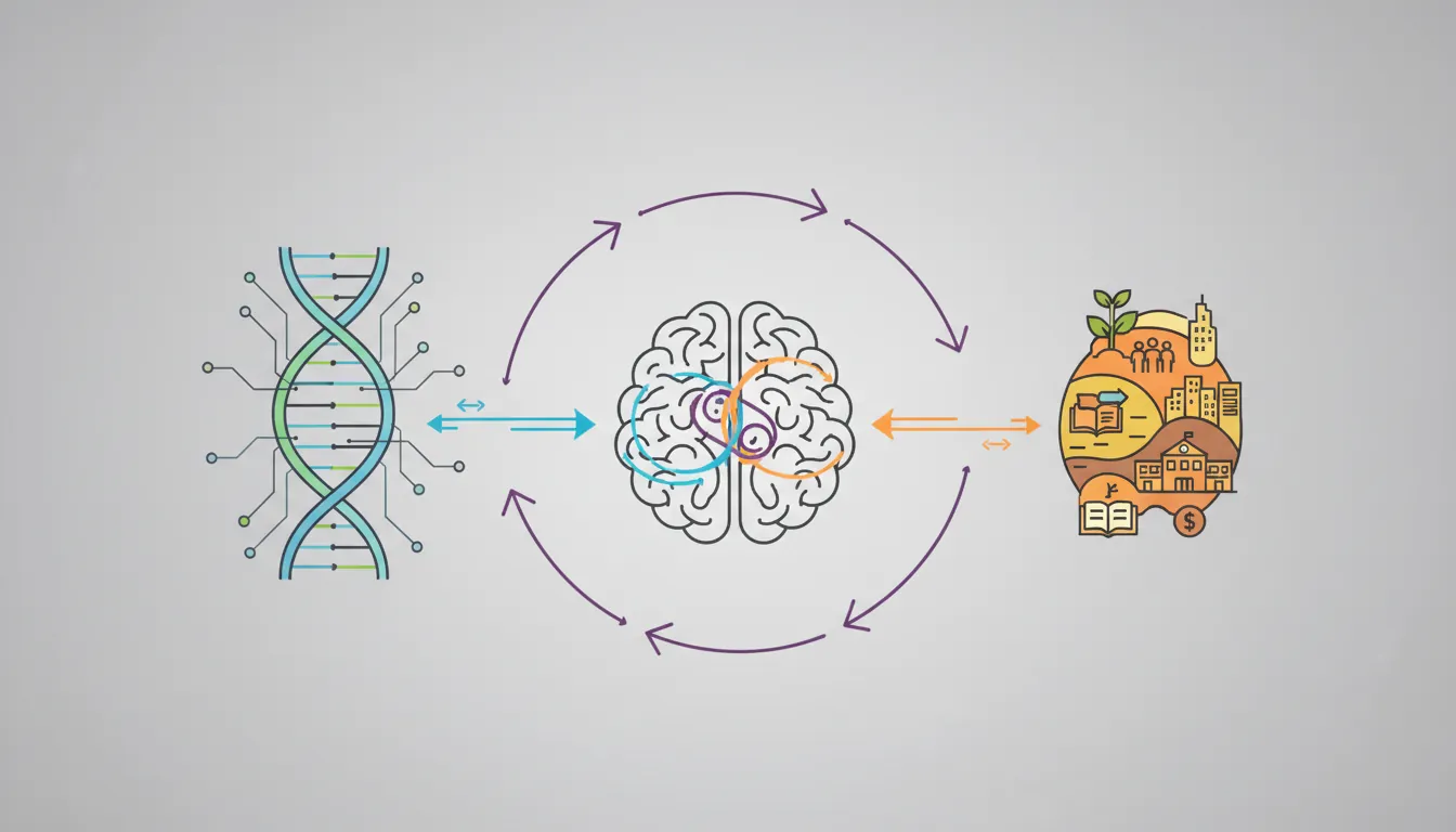Visual model showing the interaction between genetic predisposition and environmental influences on behavior