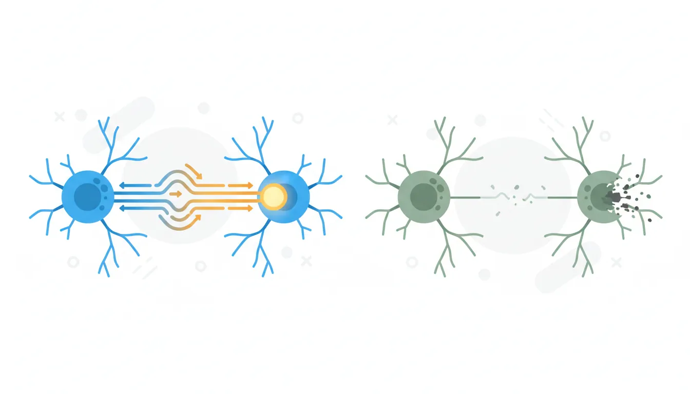 Visualization of neuroplasticity showing synaptic connections strengthening through repeated activation