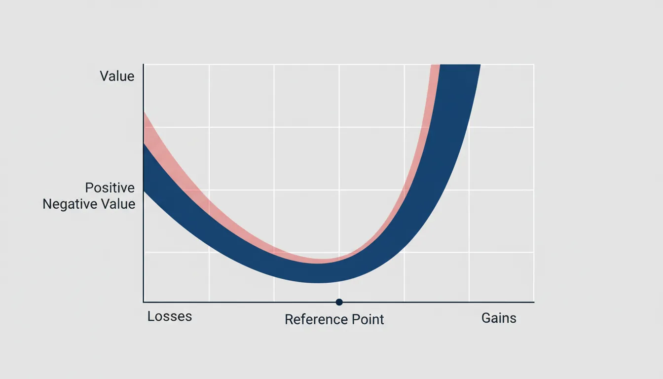 Graph showing the prospect theory value function with loss aversion asymmetry and diminishing sensitivity curves