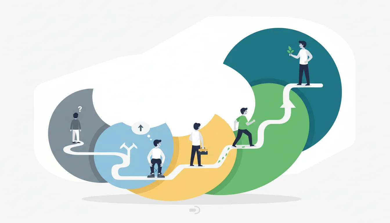 Circular diagram showing the five stages of change from precontemplation through maintenance