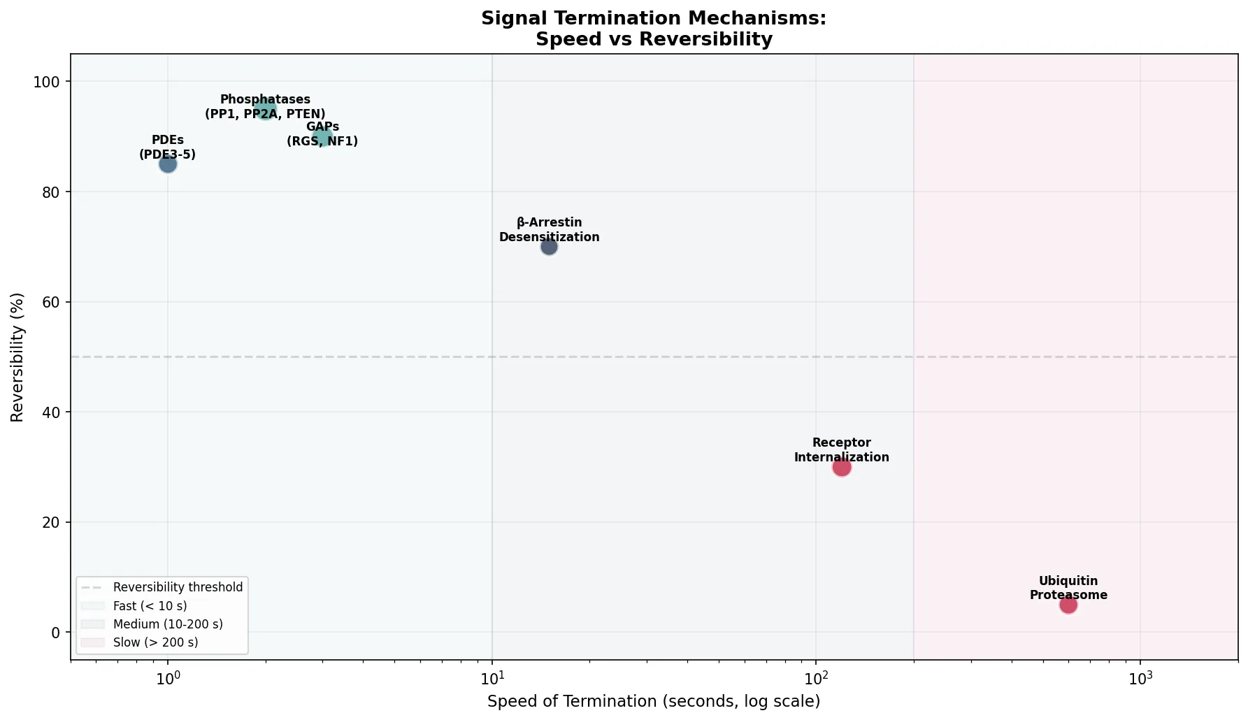 Signal Termination Mechanisms:\nSpeed vs Reversibility