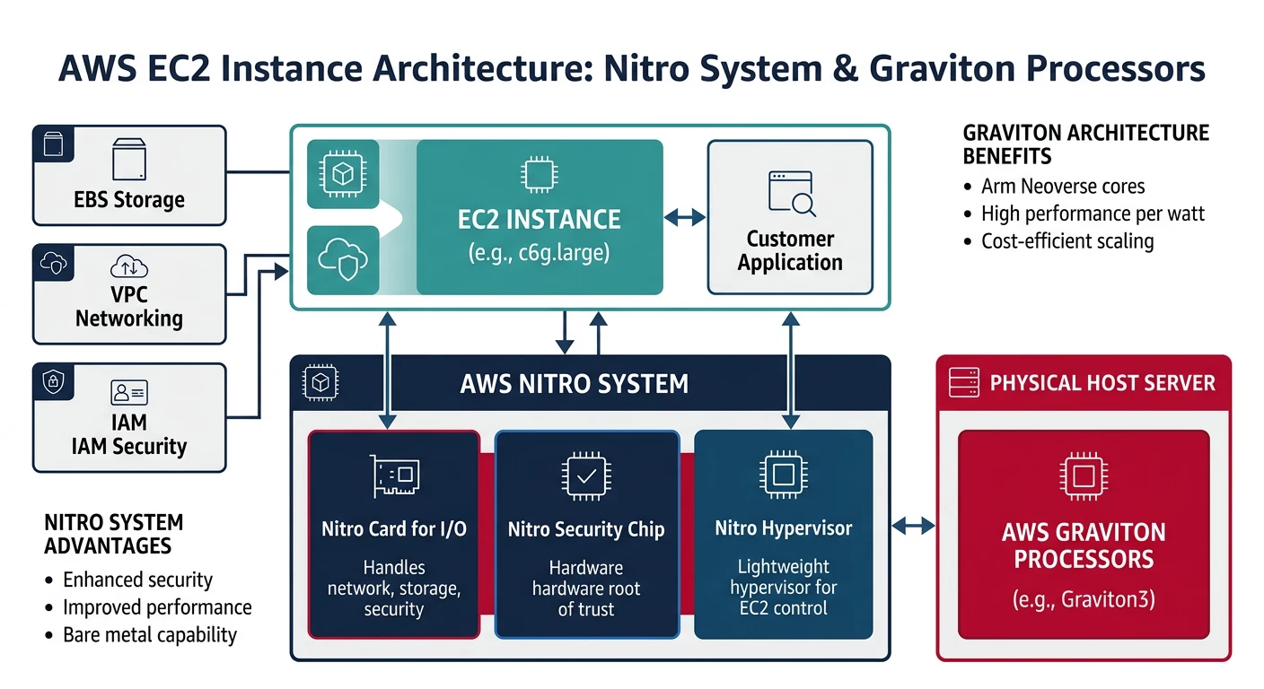 AWS EC2 instance architecture with Nitro System and Graviton processors