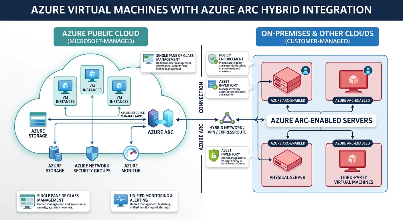 Azure Virtual Machines with hybrid cloud integration via Azure Arc