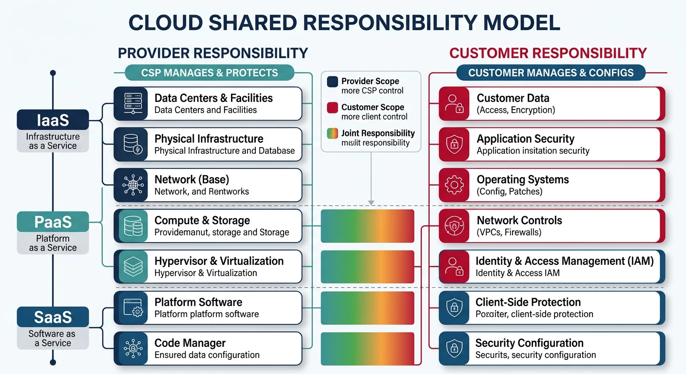 Cloud shared responsibility model showing provider vs customer security layers