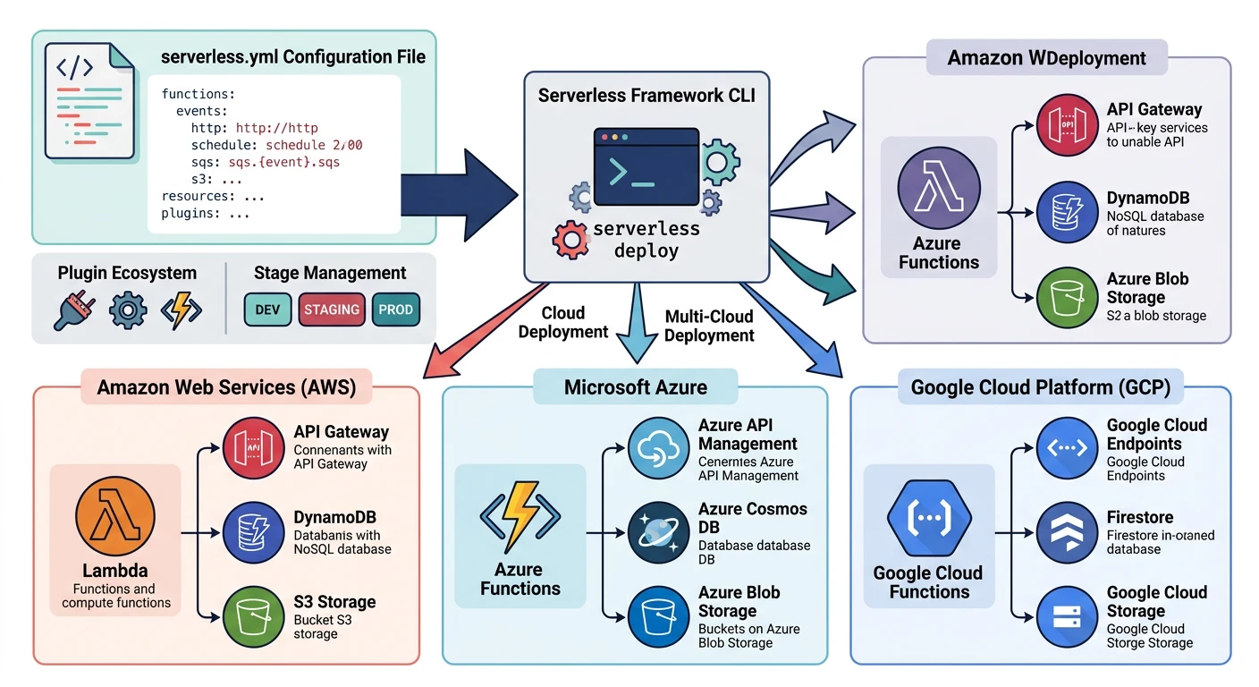 Serverless Framework multi-cloud deployment with plugins and provider abstraction