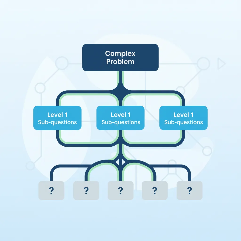 Issue tree diagram showing how complex business problems decompose into smaller sub-questions