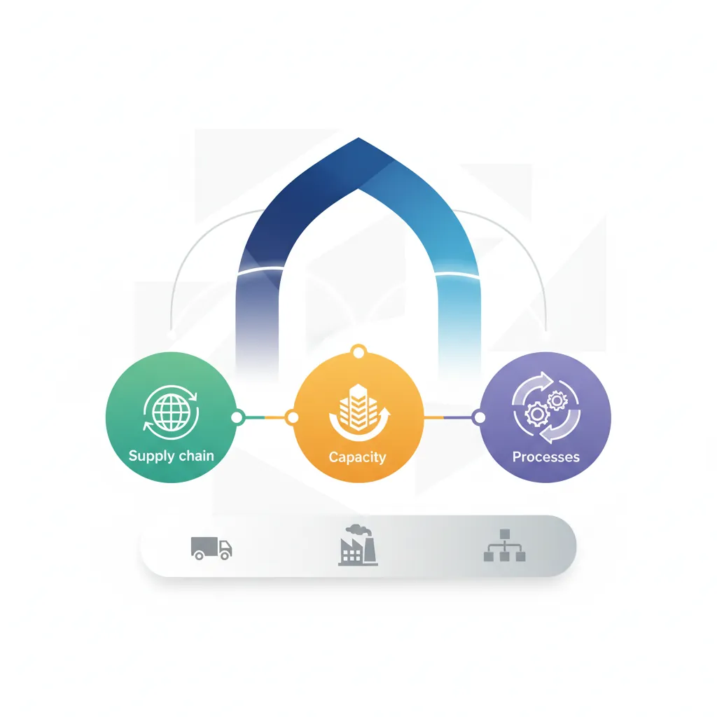 Operations case framework covering supply chain, capacity planning, and process improvement