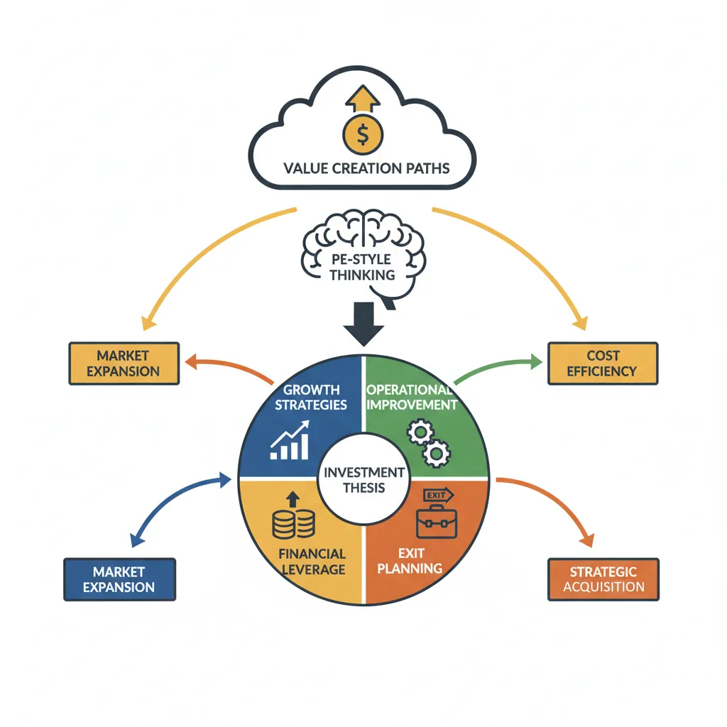 Private equity investment thesis framework with value creation levers and exit strategy