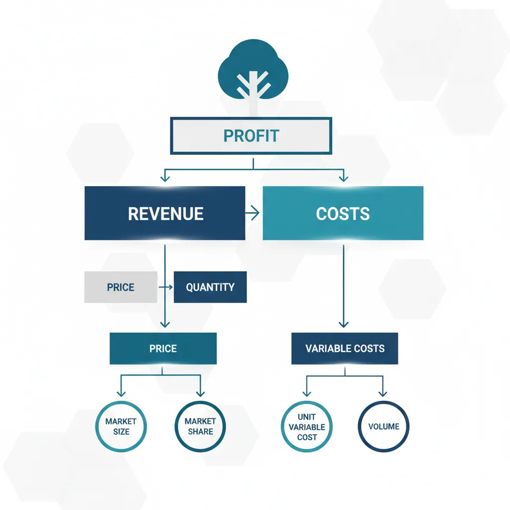 Complete profit tree framework showing revenue and cost breakdowns used in consulting cases