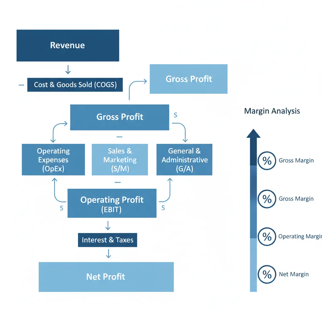 Profitability margin analysis showing gross, operating, EBITDA, and net margin calculations