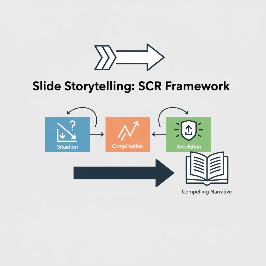 Slide storytelling framework showing the SCR narrative structure for compelling presentations