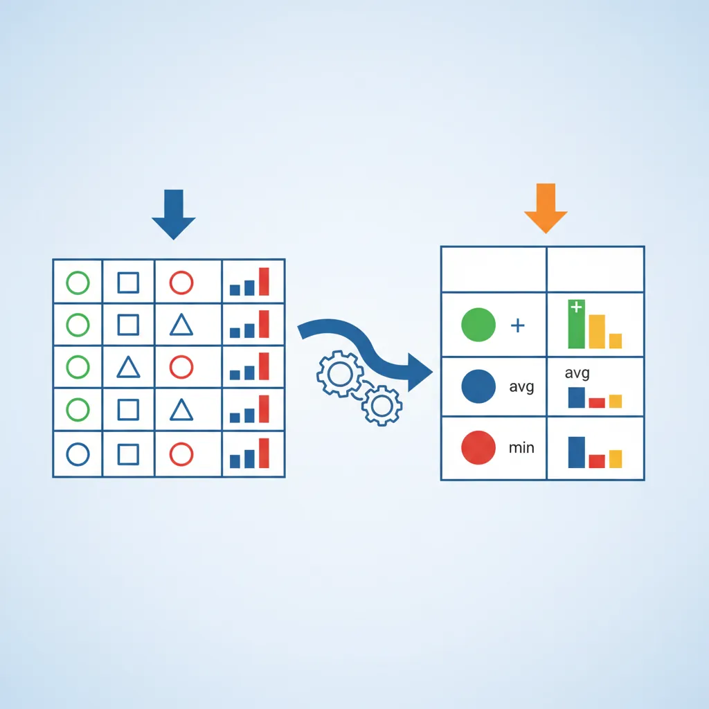 Visual comparison of SQL aggregate functions COUNT, SUM, AVG, MIN, and MAX on a sample dataset