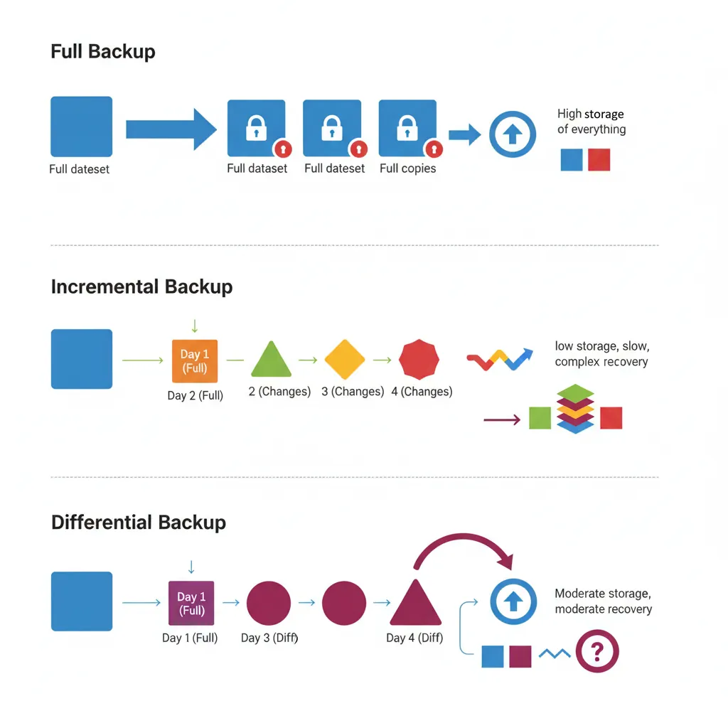 Comparison of full, incremental, and differential backup strategies