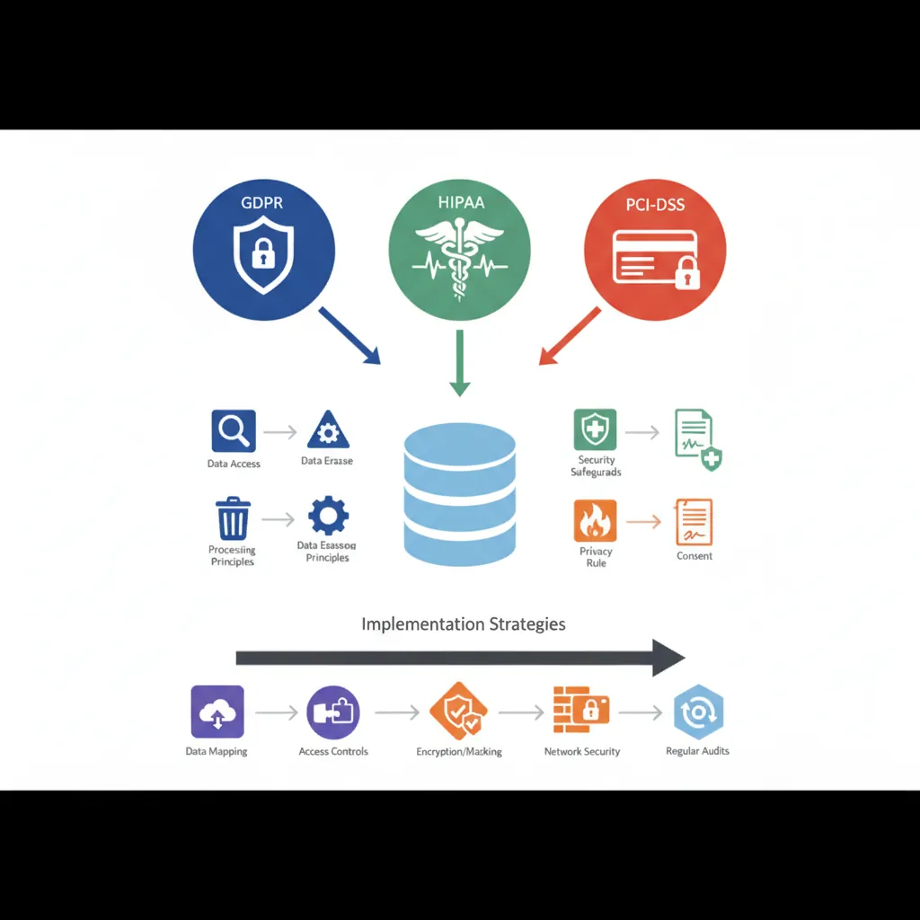 Comparison of major compliance frameworks GDPR, HIPAA, and PCI-DSS and their database requirements