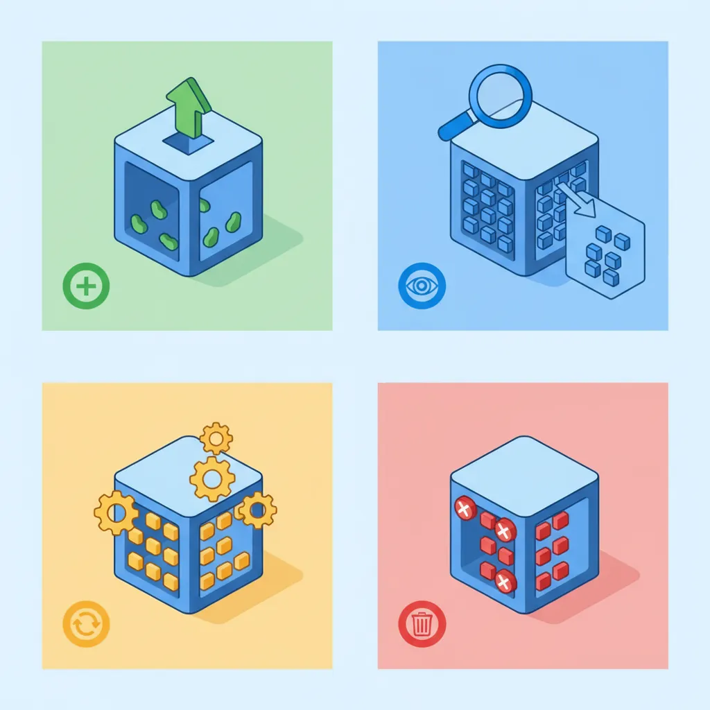 Diagram illustrating the four CRUD operations: Create, Read, Update, Delete on a database table